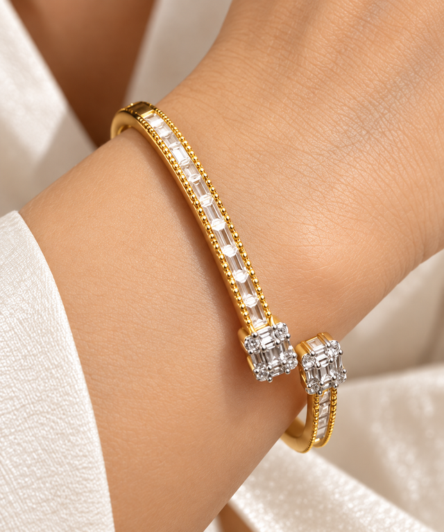 Golden Baguette Crystal Open Cuff Bracelet