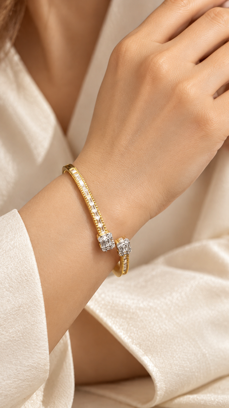 Golden Baguette Crystal Open Cuff Bracelet