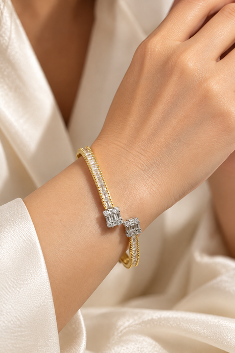 Golden Baguette Crystal Open Cuff Bracelet