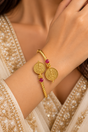 Ruby Lakshmi Coin Gold-Tone Open Cuff Bracelet