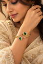 Emerald Enamel Ruby Accent Gold-Tone Open Cuff Bracelet