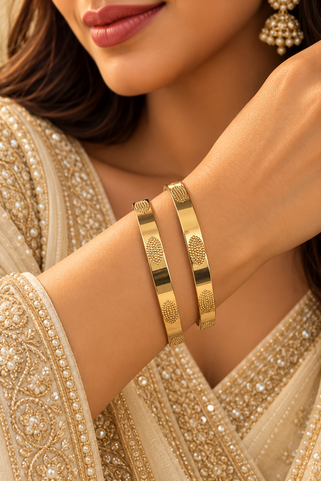 Golden Textured Bangles – Set of 2