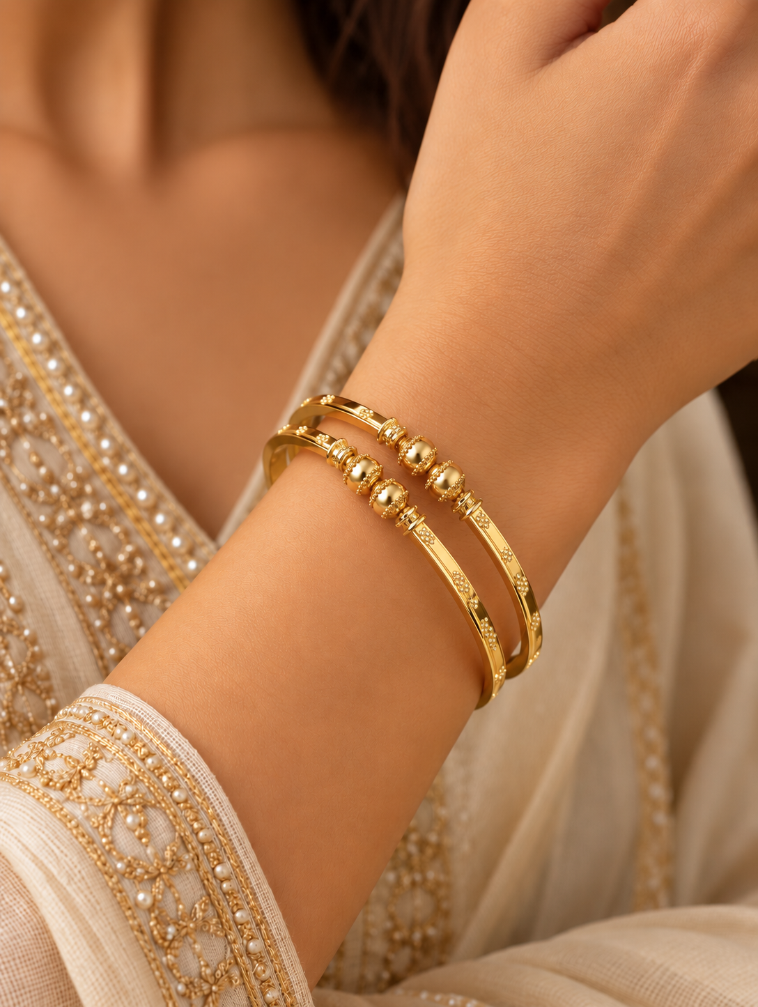 Golden Textured Bangles – Set of 2