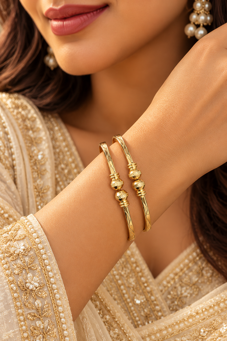 Golden Textured Bangles – Set of 2