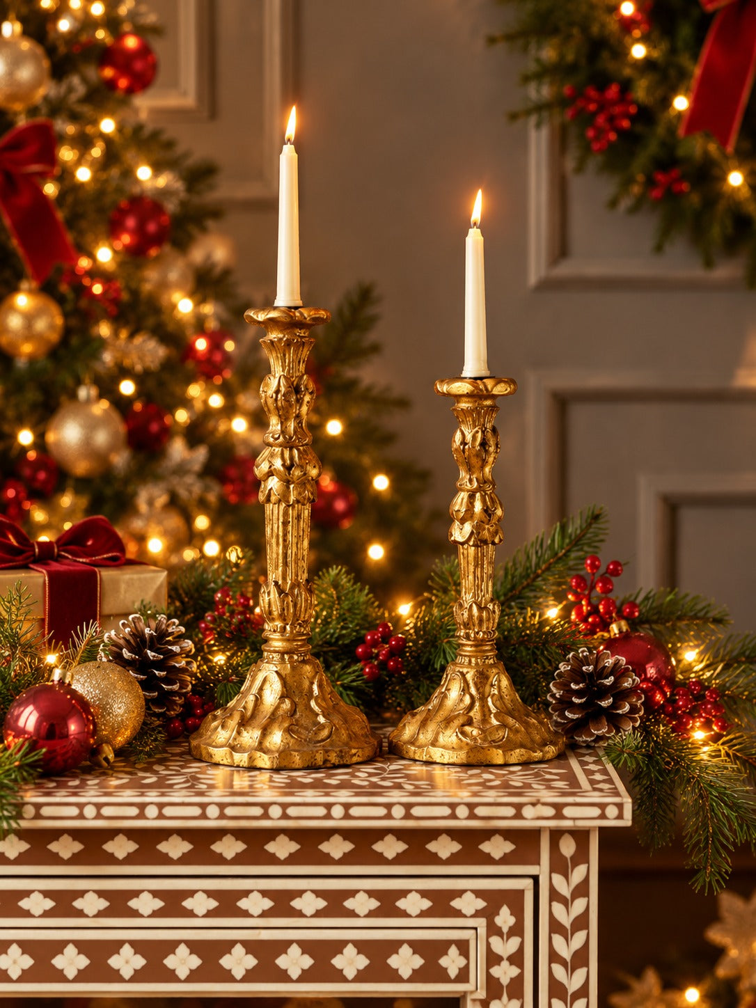 Candle Holders - Radiant Gold Foil Allure - Christmas decor