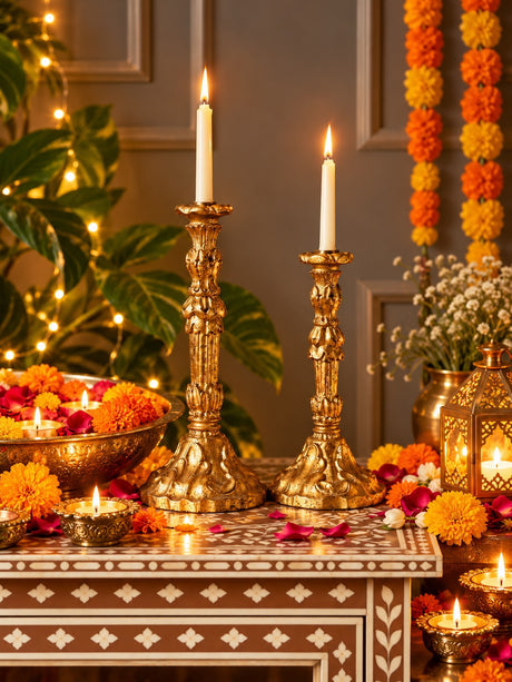 Candle Holders - Radiant Gold Foil Allure - Diwali decor