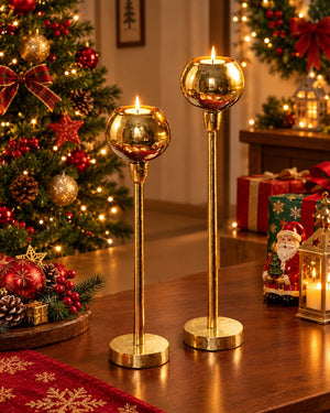Antique Gold glass tealight holder set of 2 - Christmas decor