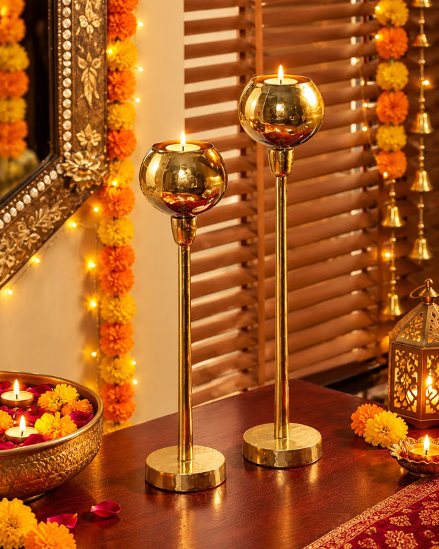 Antique Gold glass tealight holder set of 2 - Diwali decor