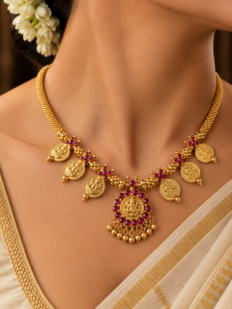 Rajvanshi Ruby Temple Necklace Set