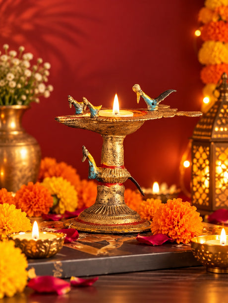 Candle Stand - Antiqued Bird Silhouette - Diwali decor