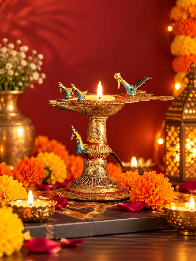 Candle Stand - Antiqued Bird Silhouette - Diwali decor