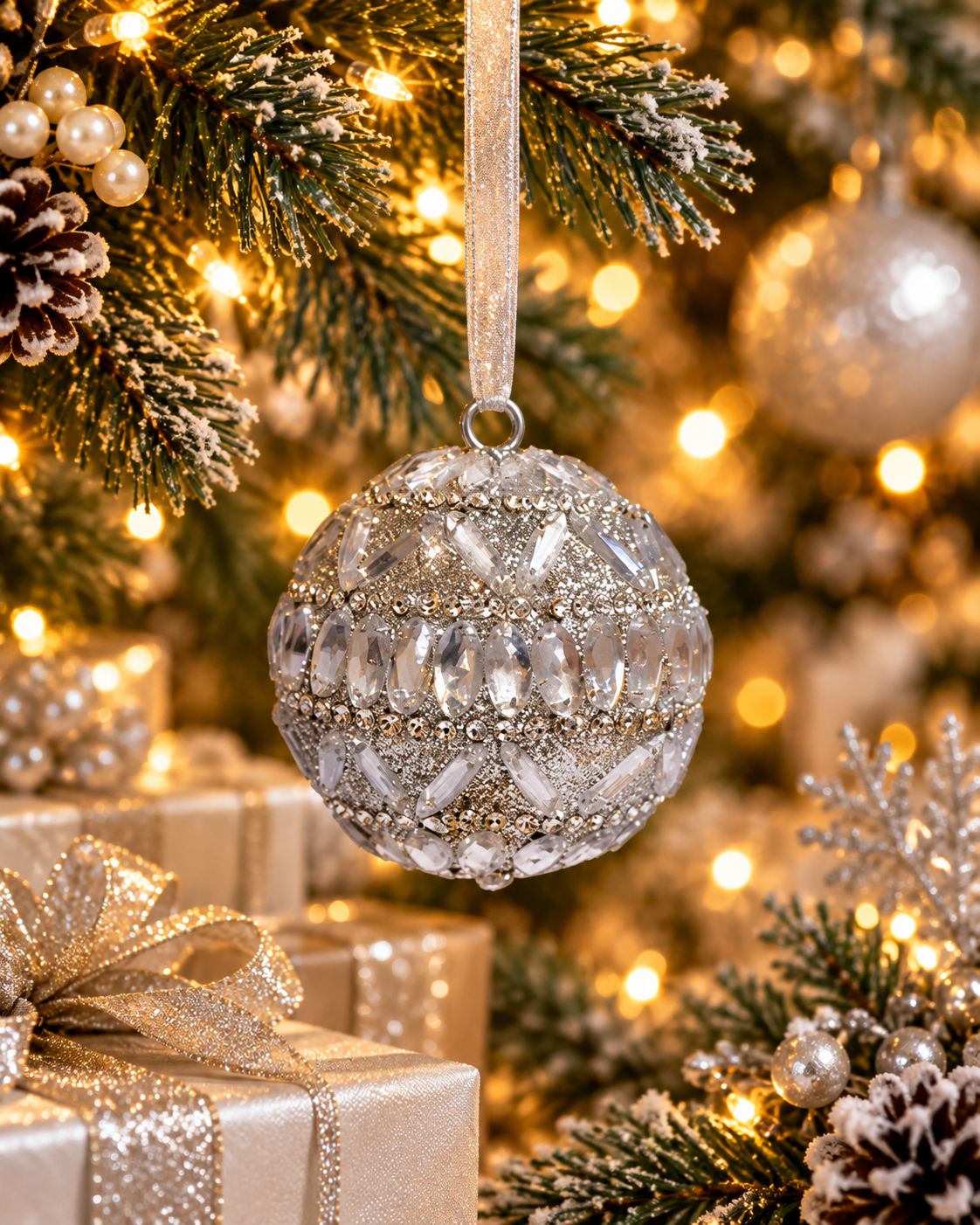 Nooré Silver Crystal Christmas Bauble - Christmas decor