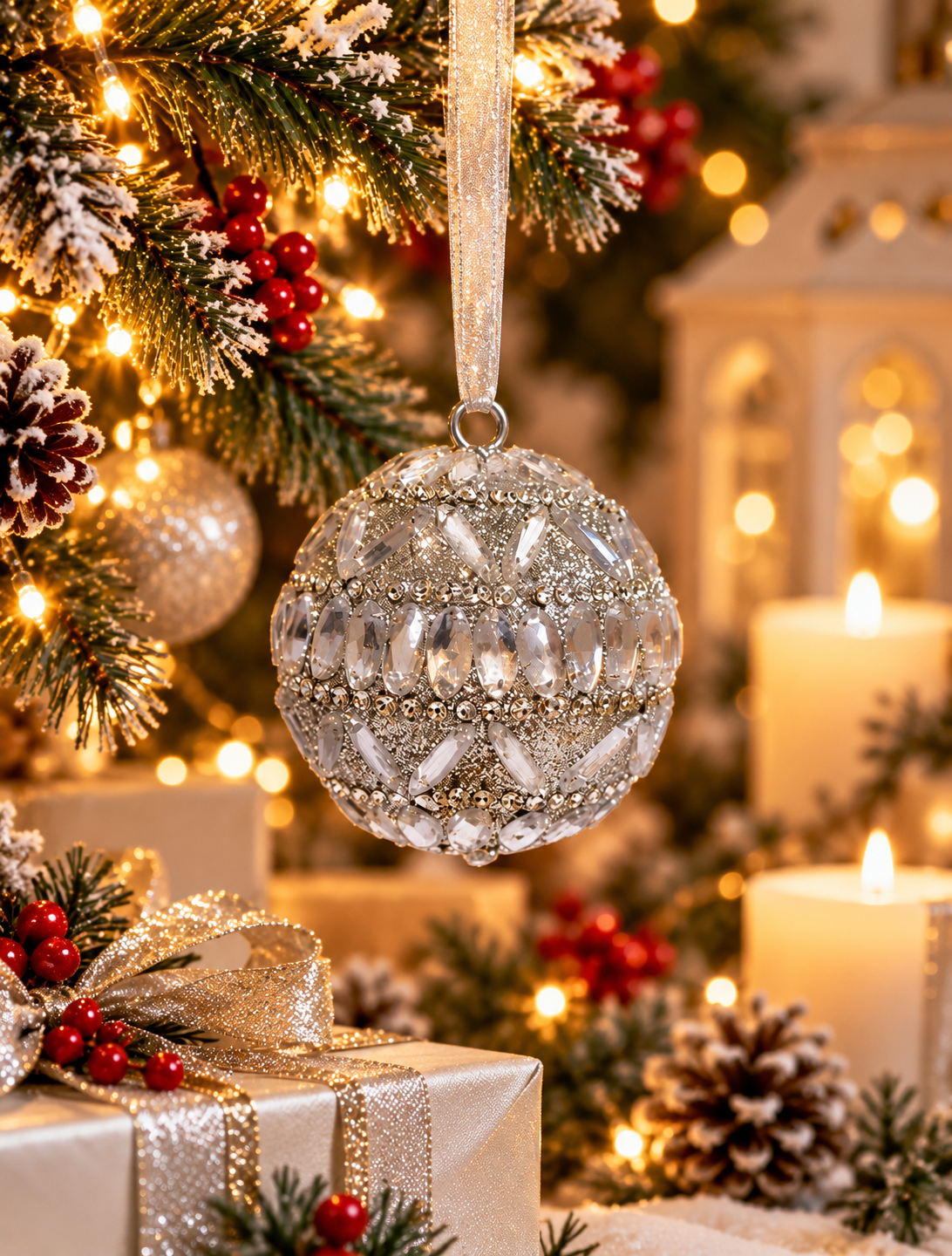 Nooré Silver Crystal Christmas Bauble - Christmas decor