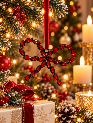 Red Glow Crystal Bow Christmas Ornament - Christmas decor