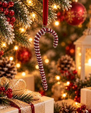 Candy Cane Charm Beaded Christmas Ornament - Christmas decor