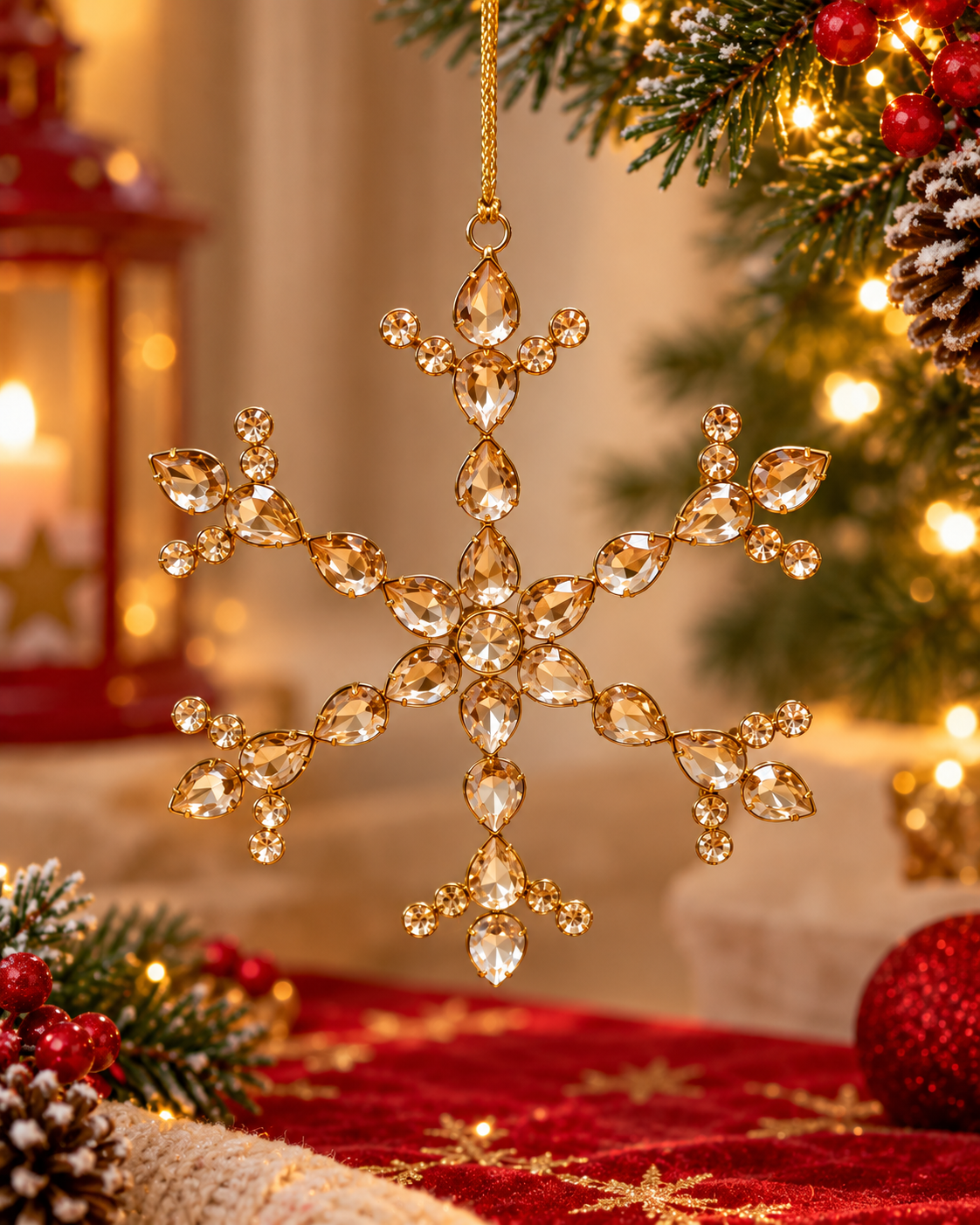 Aurelia Gold Crystal Snowflake Christmas Ornament - Christmas decor