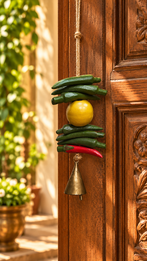 Traditional Lemon & Chilli Door Hanging with Brass Bell
