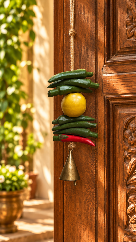 Traditional Lemon & Chilli Door Hanging with Brass Bell