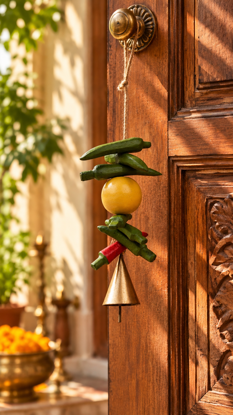 Traditional Lemon & Chilli Door Hanging with Brass Bell