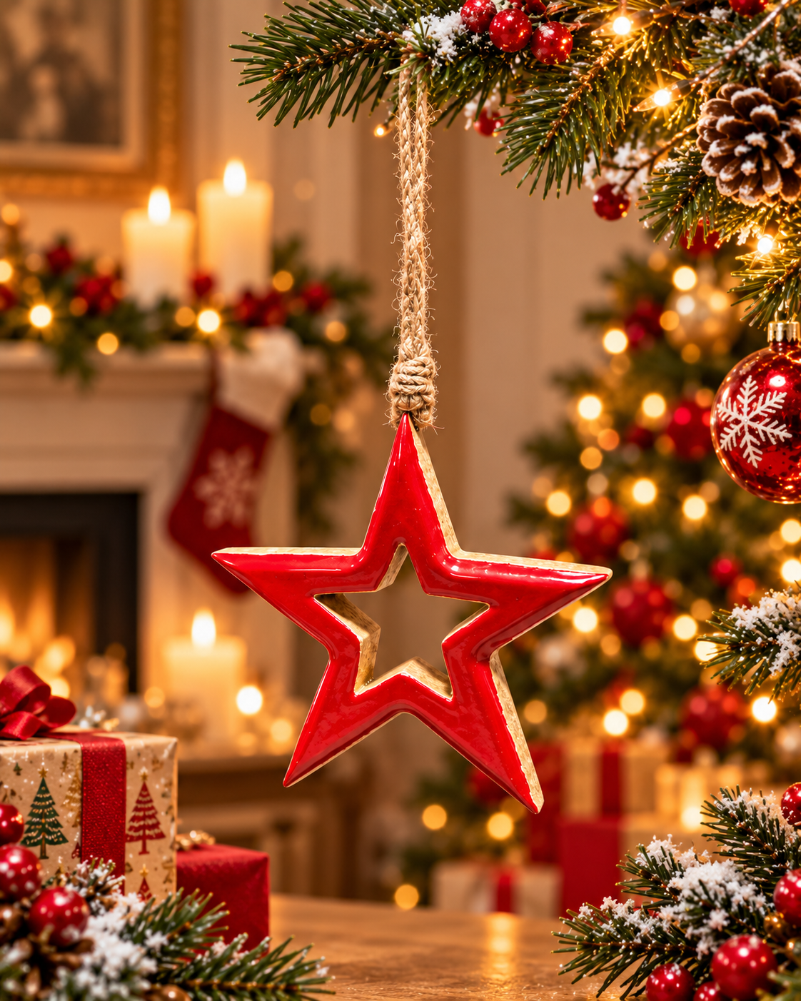 Crimson Star Hanging Christmas Ornament - Christmas decor