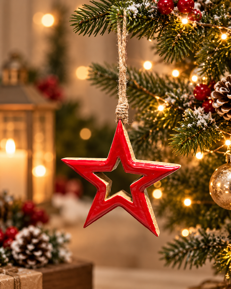Crimson Star Hanging Christmas Ornament - Christmas decor