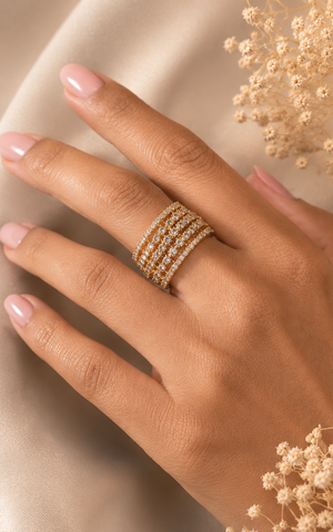 Tiana Crystal Embellished Statement Ring-Clear & Golden