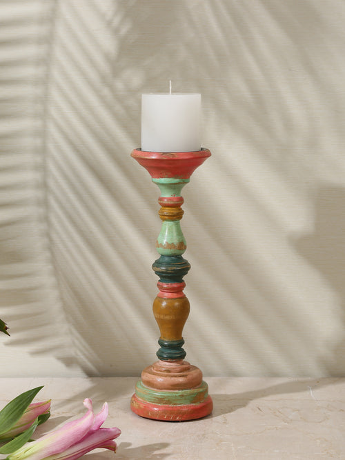 Multicolor Hand crafted wooden candle holder