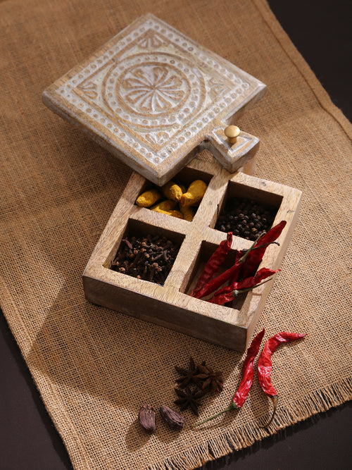 Hand Carved Box with White wash finish POOJA BOX by ReviveHome