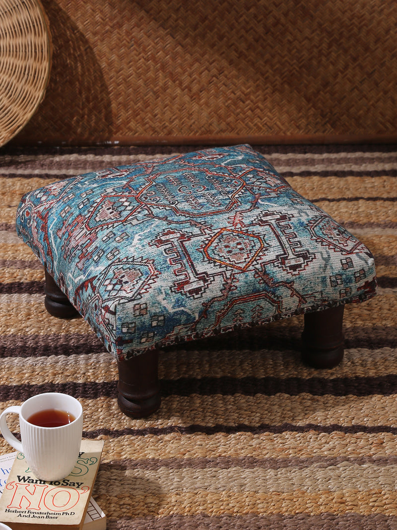 Wooden stool with carpet design top