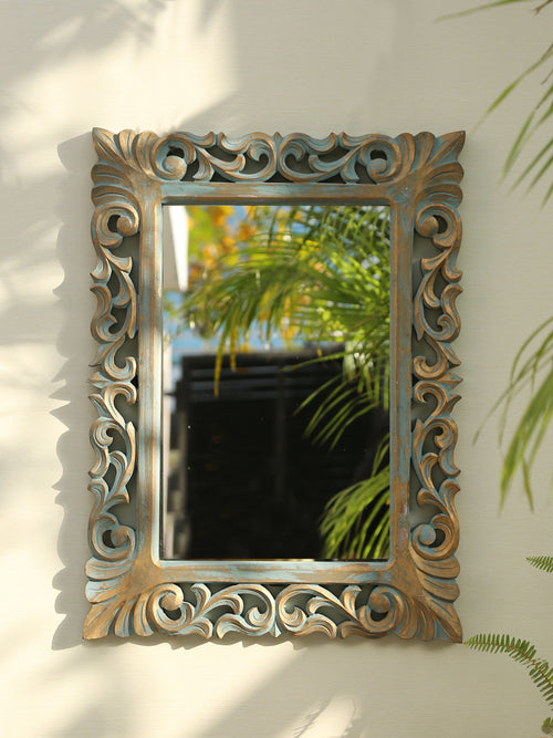 Green Vintage style MDF Mirror with golden details & distress finish MIRROR by ReviveHome