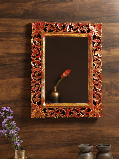 Mirror - Red Vintage style MDF with golden details & distress finish