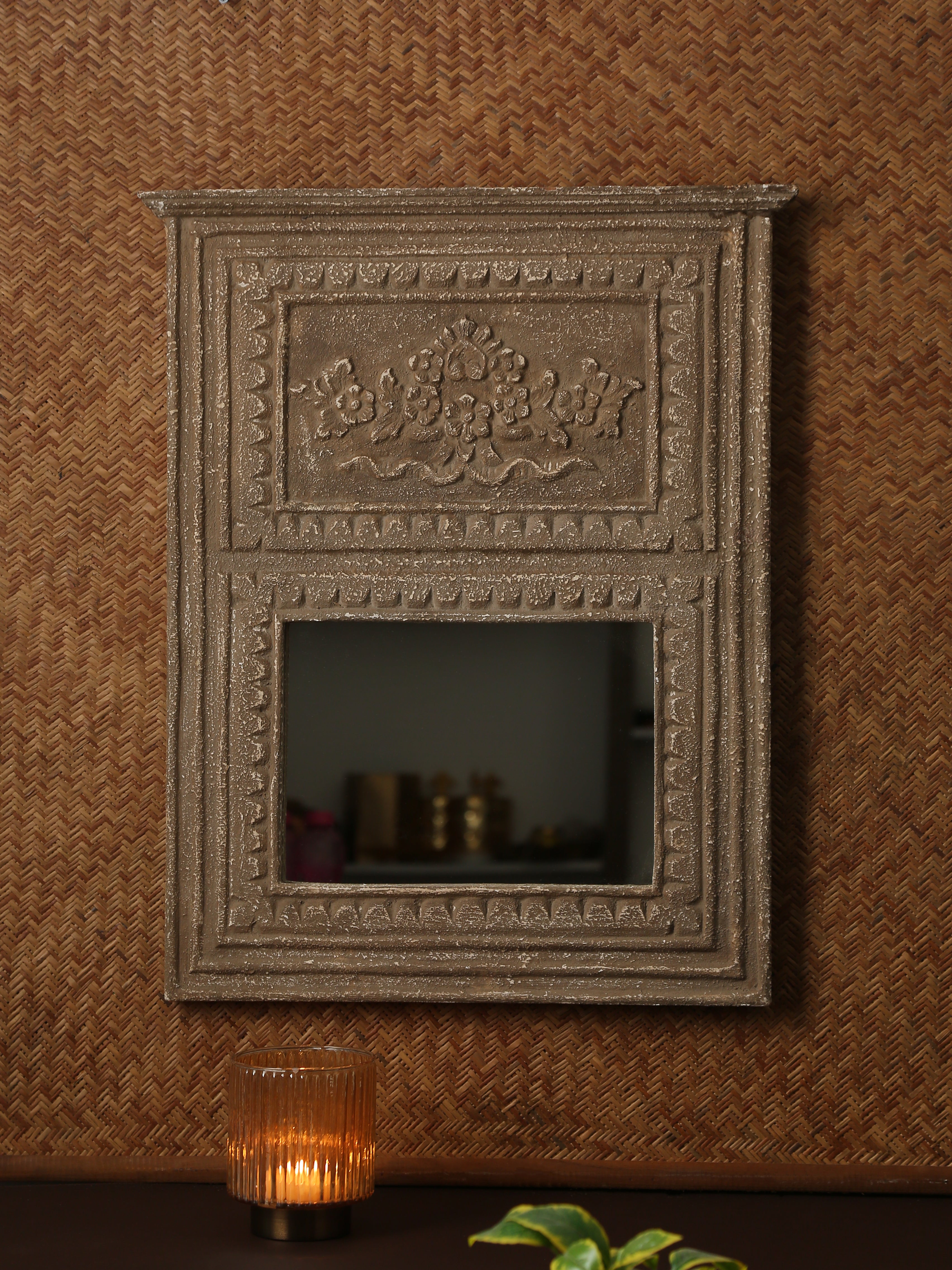 Mirror - Brown distress finish French style MDF in distress finish