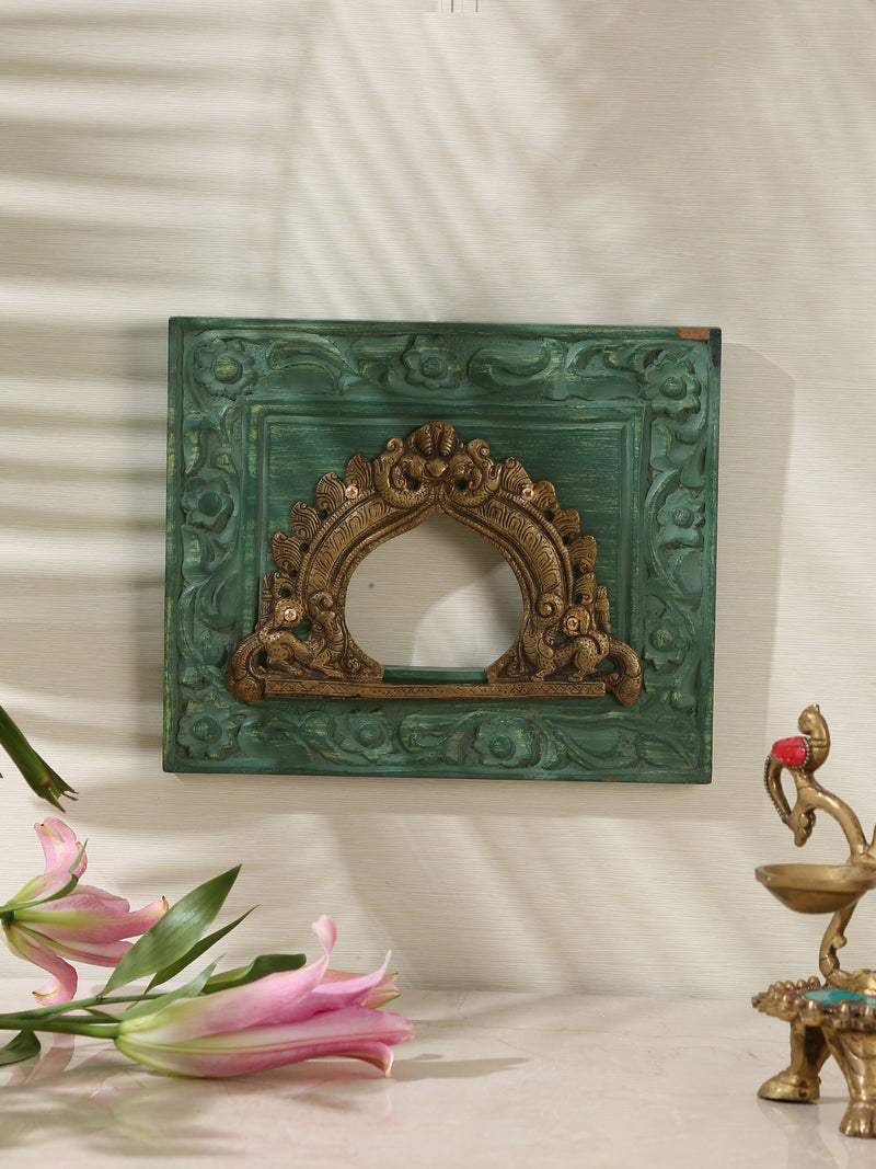 Carved Wall Frame with Brass Prabhavali - Olive Green FRAME ReviveHome
