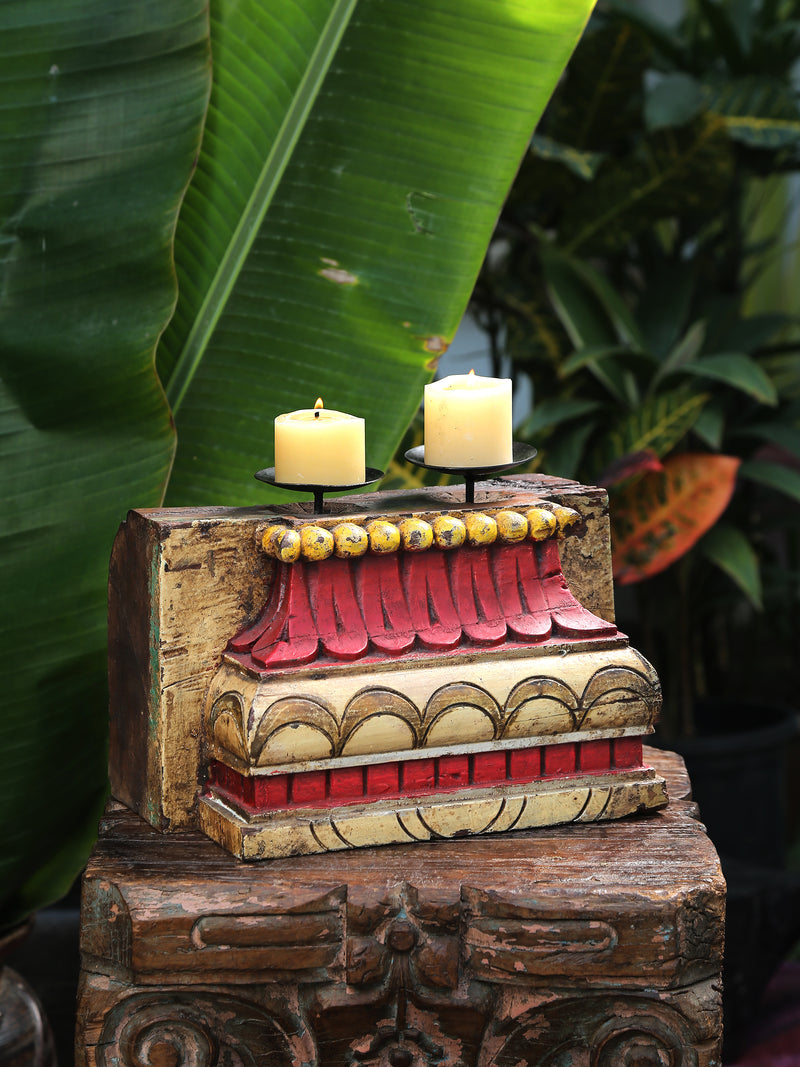 Wooden Pillar Holder for 2 Candles