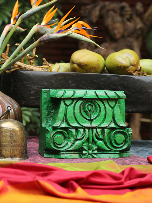 Carved Wooden Block GREEN WOODEN BOX by ReviveHome