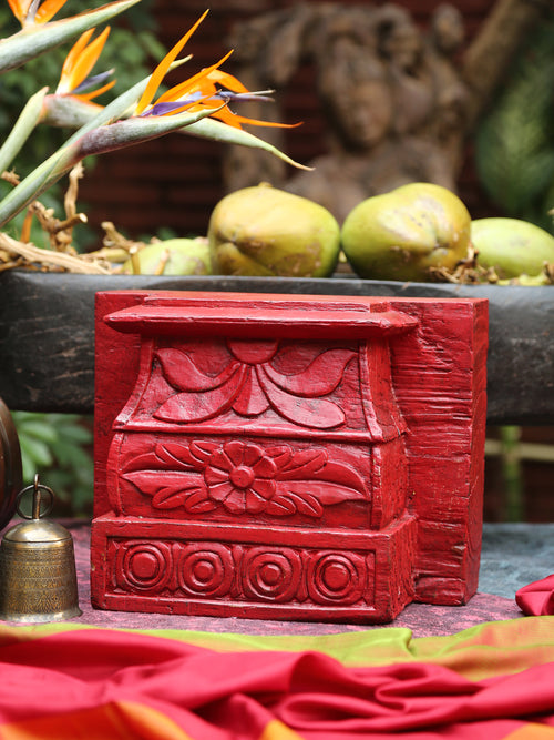 Carved Red Wooden Block by ReviveHome