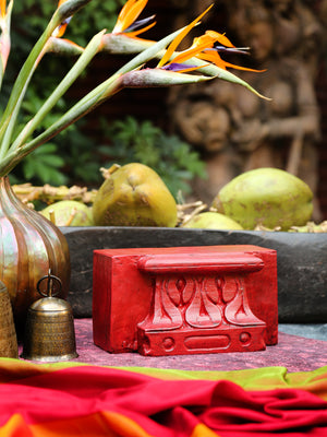 Carved Wooden Block RED WOODEN BLOCK by ReviveHome
